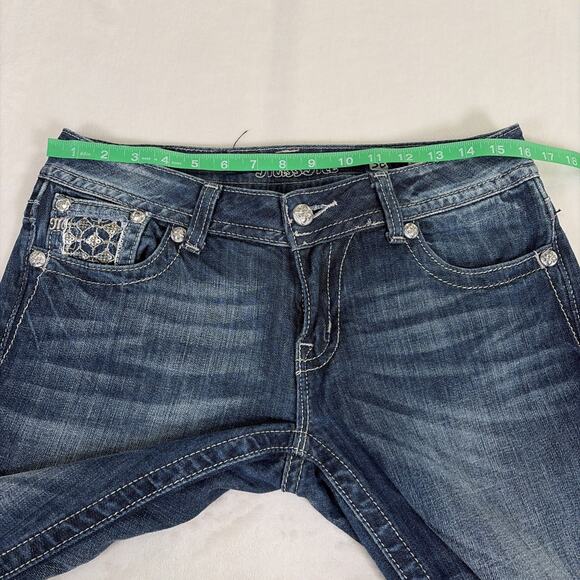 Miss Me Jeans Womens 30 X 31 Blue Mid Rise Skinny Flap Pockets Bling Sequins - Picture 7 of 11